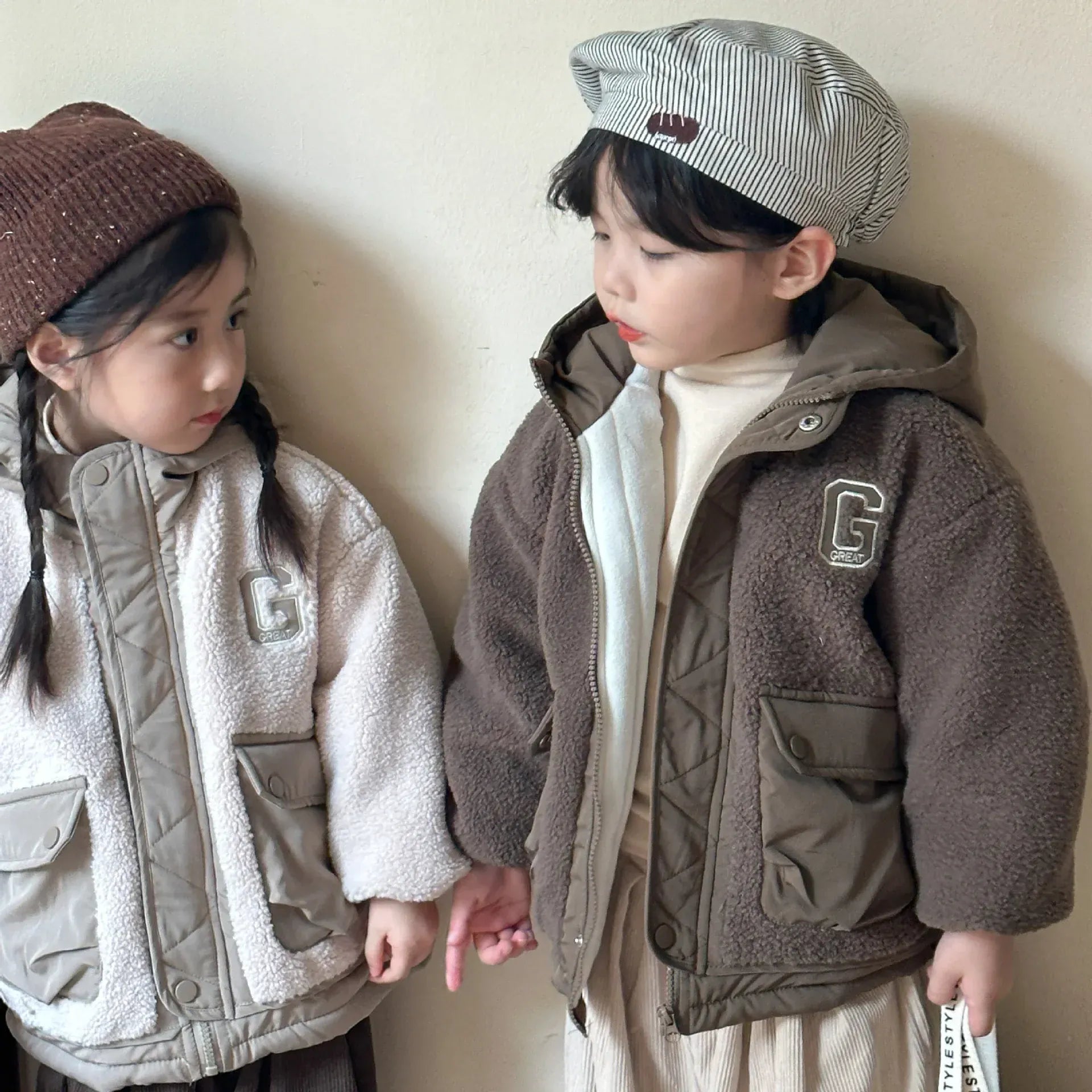 ショートコート・ジャケット・ジャンパー キッズアウター ボアフリースキルティングドッキングフード付きジャケットコート【mh0007782】