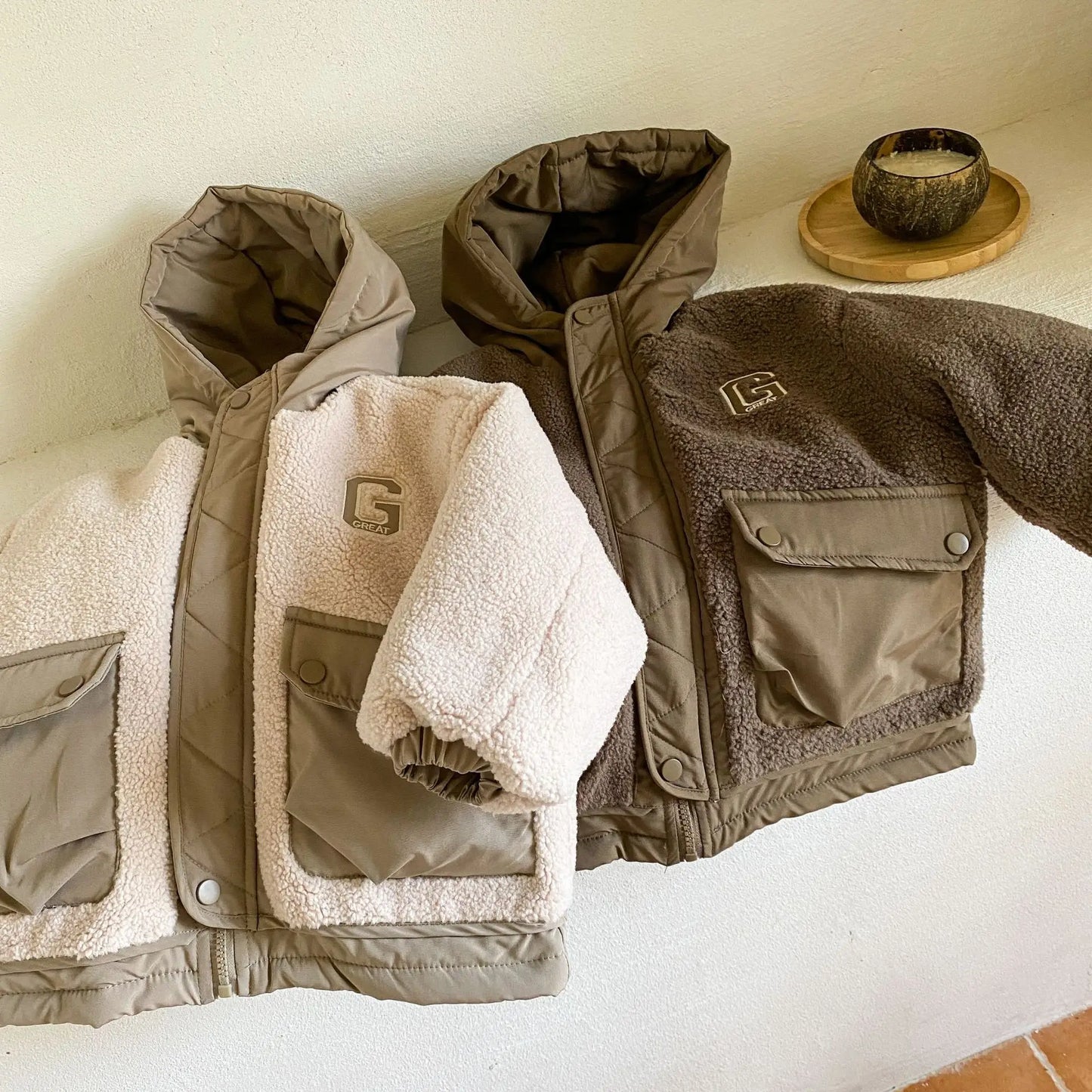 ショートコート・ジャケット・ジャンパー キッズアウター ボアフリースキルティングドッキングフード付きジャケットコート【mh0007782】