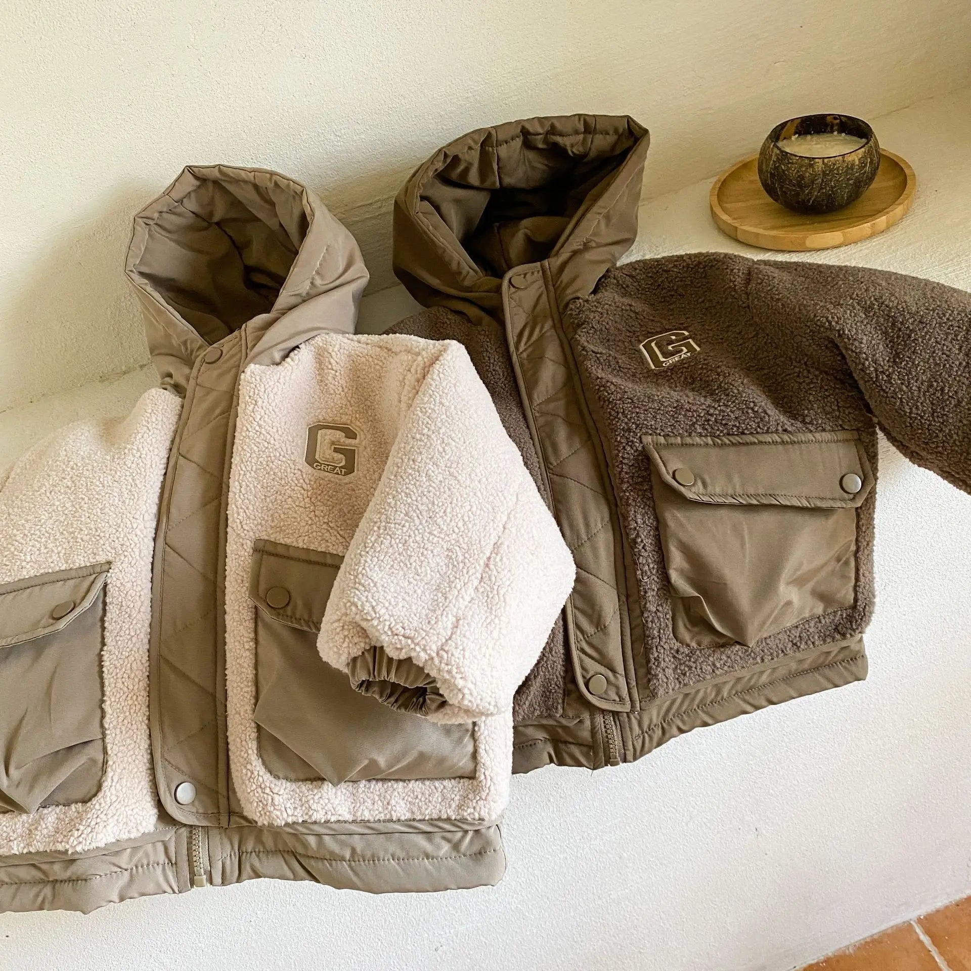 ショートコート・ジャケット・ジャンパー キッズアウター ボアフリースキルティングドッキングフード付きジャケットコート【mh0007782】