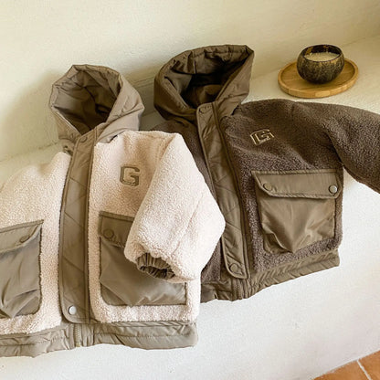 ショートコート・ジャケット・ジャンパー キッズアウター ボアフリースキルティングドッキングフード付きジャケットコート【mh0007782】