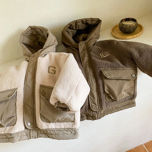 ショートコート・ジャケット・ジャンパー キッズアウター ボアフリースキルティングドッキングフード付きジャケットコート【mh0007782】