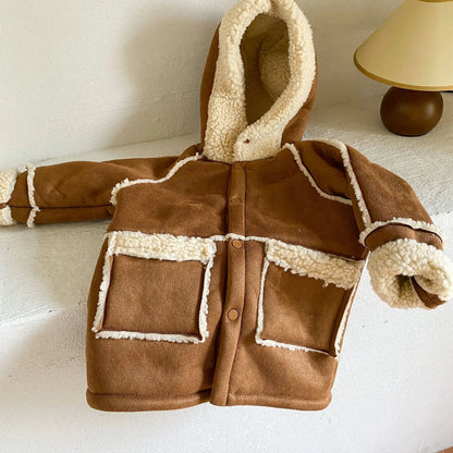 ロングコート キッズアウター 裏ボアフリースフェイクムートンジャケットコート ロング/ショート【mh0007783】