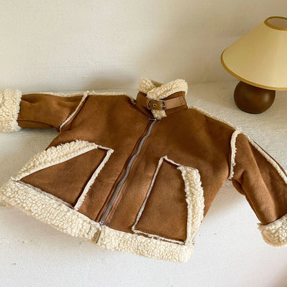 ロングコート キッズアウター 裏ボアフリースフェイクムートンジャケットコート ロング/ショート【mh0007783】