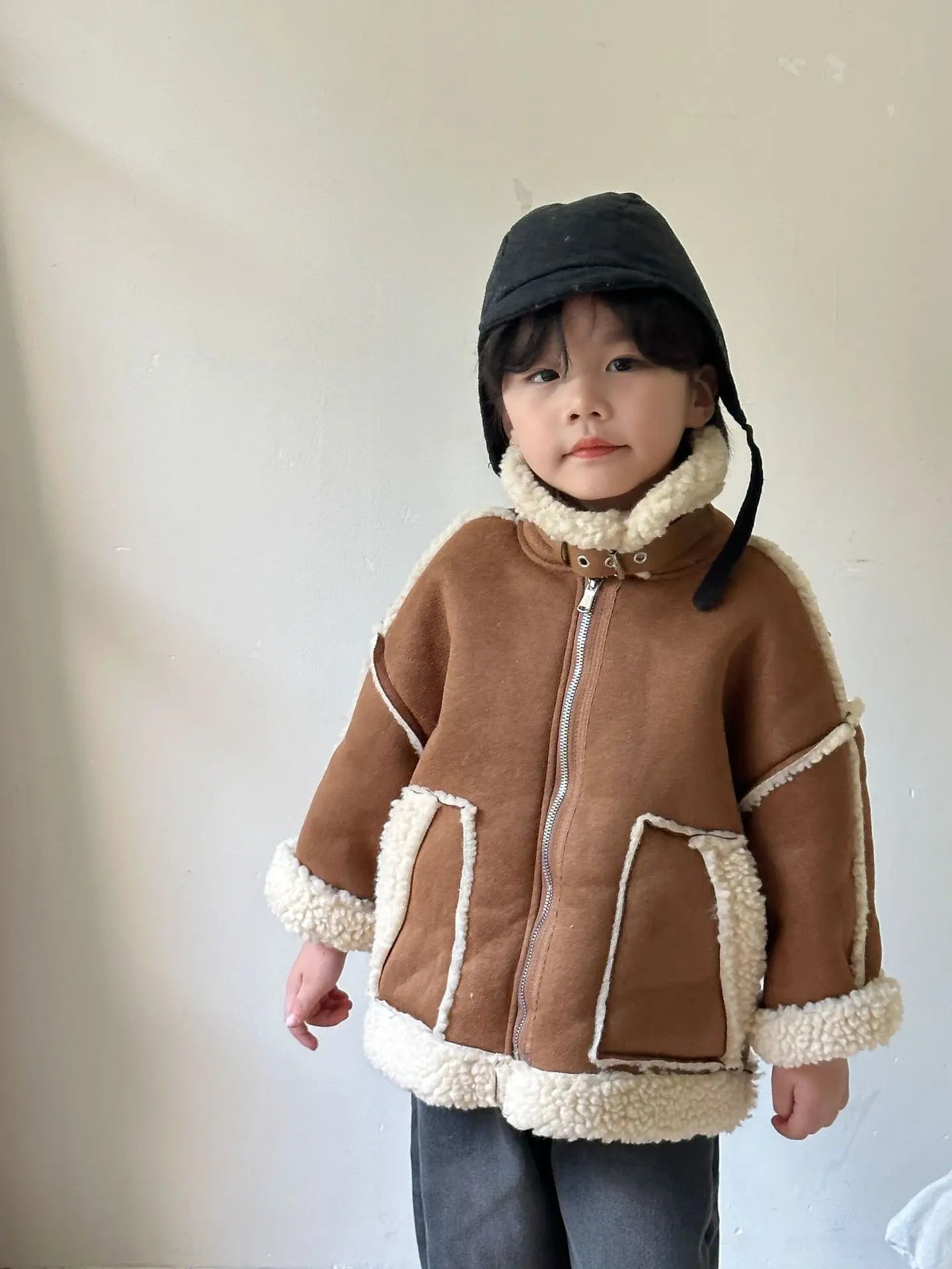 ロングコート キッズアウター 裏ボアフリースフェイクムートンジャケットコート ロング/ショート【mh0007783】