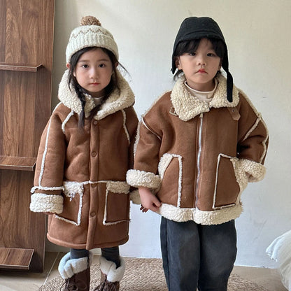 ロングコート キッズアウター 裏ボアフリースフェイクムートンジャケットコート ロング/ショート【mh0007783】