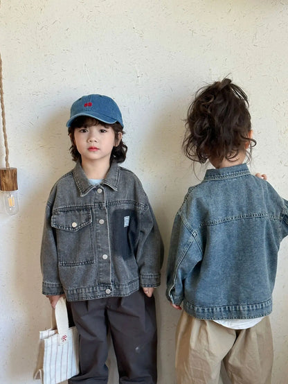 ショートコート・ジャケット・ジャンパー キッズアウター パッチワークポケットデニムジャケットブルゾン【mh0008517】