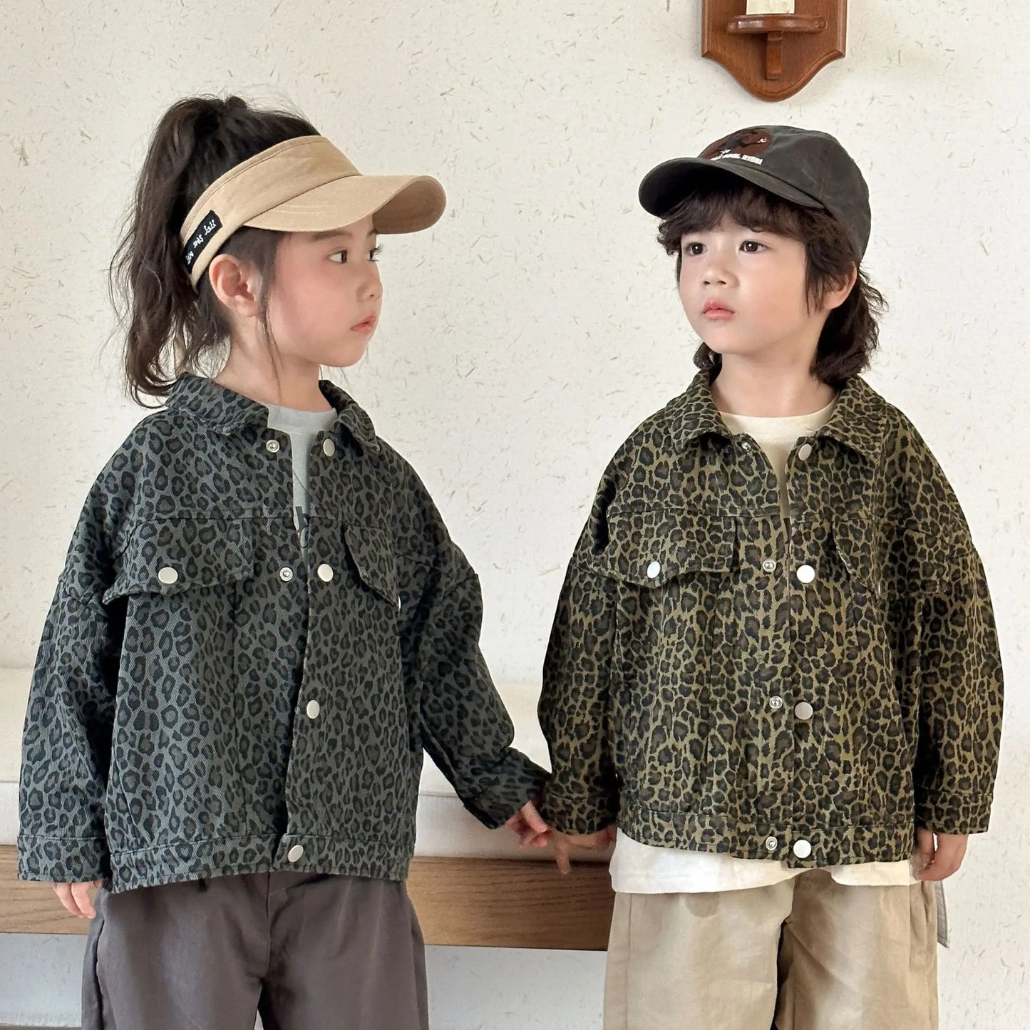 ショートコート・ジャケット・ジャンパー キッズアウター レオパードヒョウ柄プリントブルゾンジャケット【mh0008595】