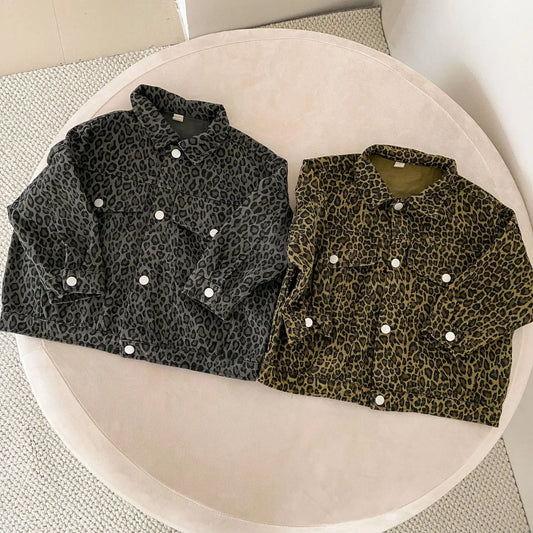 ショートコート・ジャケット・ジャンパー キッズアウター レオパードヒョウ柄プリントブルゾンジャケット【mh0008595】