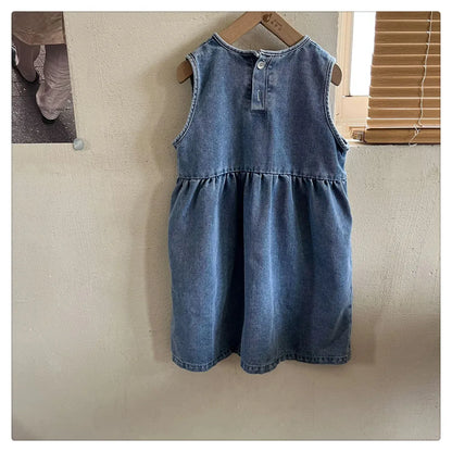 ノースリーブワンピース キッズワンピース デニムシンプルノースリーブワンピースジャンパースカート【mh0008637】