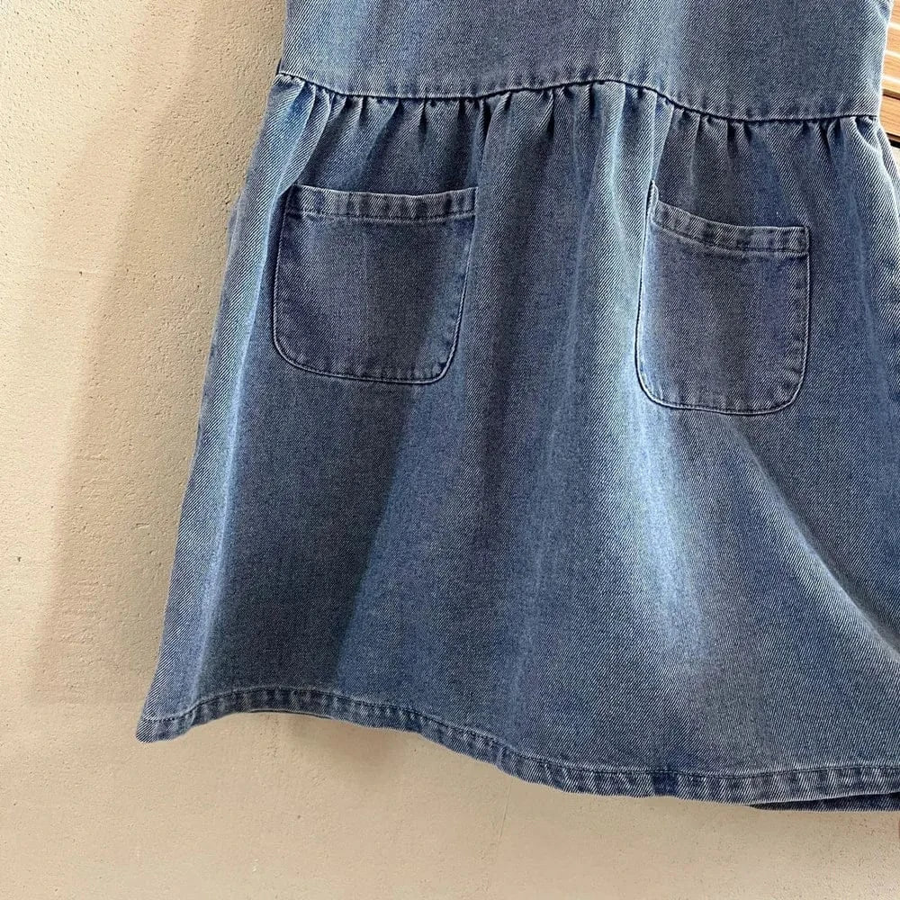 ノースリーブワンピース キッズワンピース デニムシンプルノースリーブワンピースジャンパースカート【mh0008637】