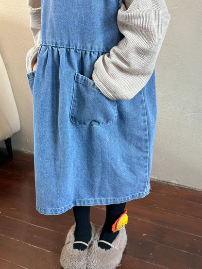 ノースリーブワンピース キッズワンピース デニムシンプルノースリーブワンピースジャンパースカート【mh0008637】