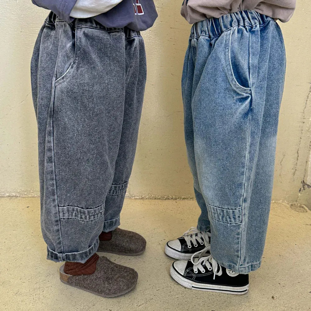 デニムパンツ キッズパンツ 切り替えシンプルルーズデニムパンツジーンズ【mh0008638】