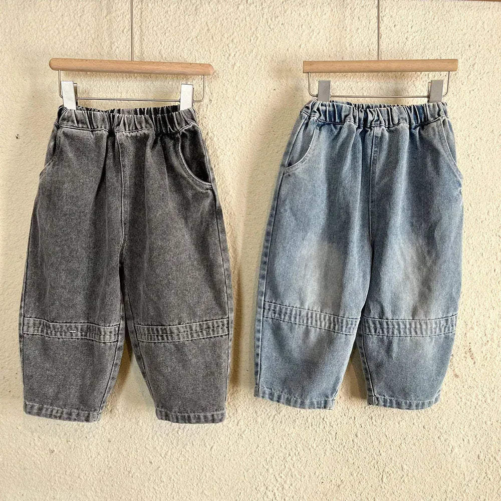 デニムパンツ キッズパンツ 切り替えシンプルルーズデニムパンツジーンズ【mh0008638】