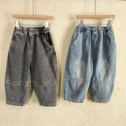 デニムパンツ キッズパンツ 切り替えシンプルルーズデニムパンツジーンズ【mh0008638】