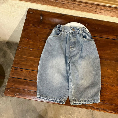 デニムパンツ キッズパンツ シンプルルーズロングデニムパンツ【mh0008767】
