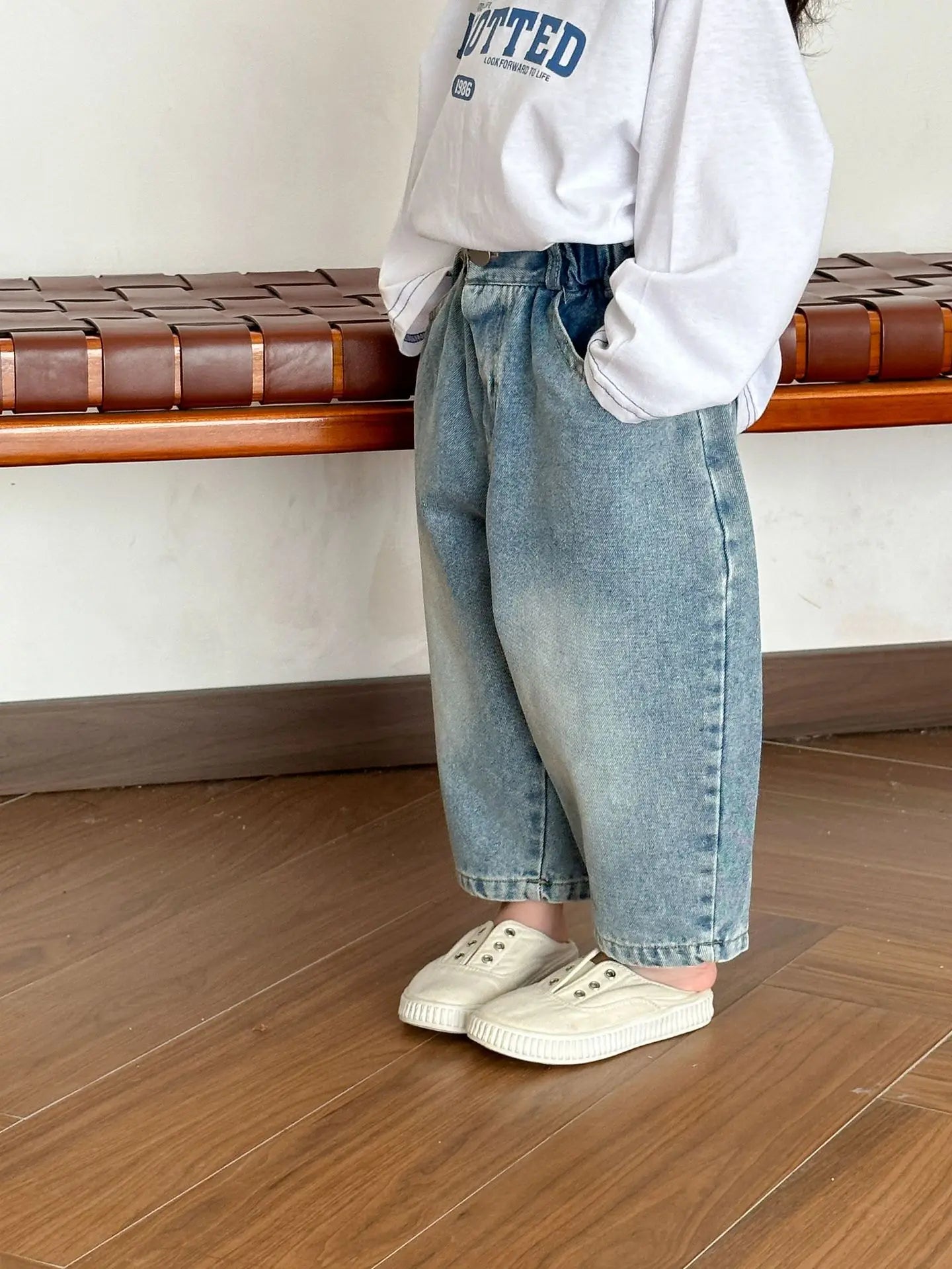 デニムパンツ キッズパンツ シンプルルーズロングデニムパンツ【mh0008767】