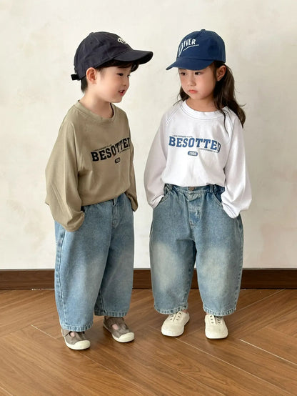 デニムパンツ キッズパンツ シンプルルーズロングデニムパンツ【mh0008767】