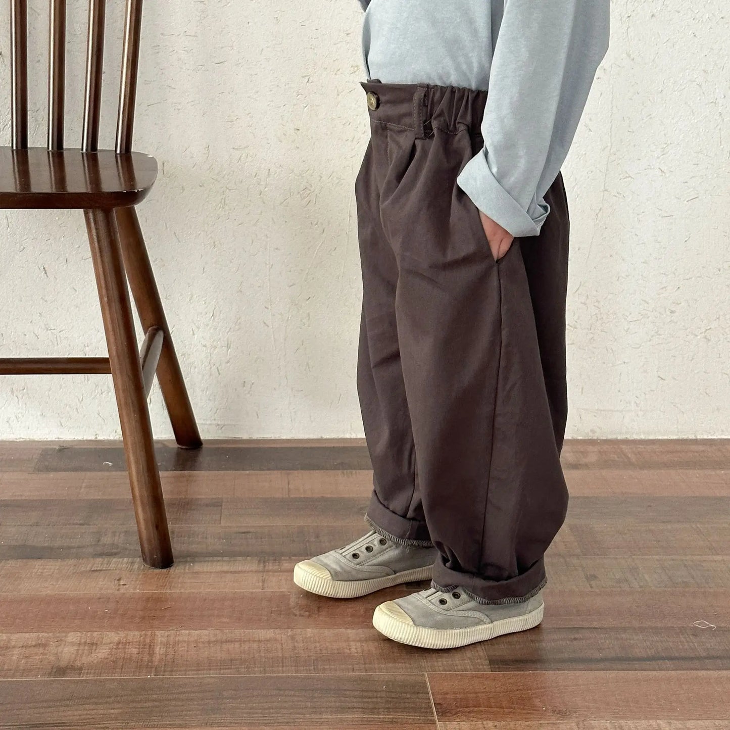 ロングパンツ・スウェットパンツ キッズパンツ シンプルベーシックルーズワイドロングバレルパンツ【mh0008779】