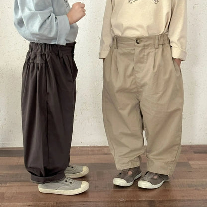 ロングパンツ・スウェットパンツ キッズパンツ シンプルベーシックルーズワイドロングバレルパンツ【mh0008779】