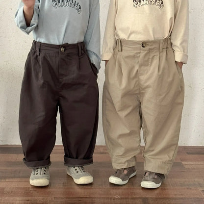 ロングパンツ・スウェットパンツ キッズパンツ シンプルベーシックルーズワイドロングバレルパンツ【mh0008779】