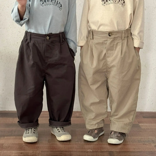 ロングパンツ・スウェットパンツ キッズパンツ シンプルベーシックルーズワイドロングバレルパンツ【mh0008779】