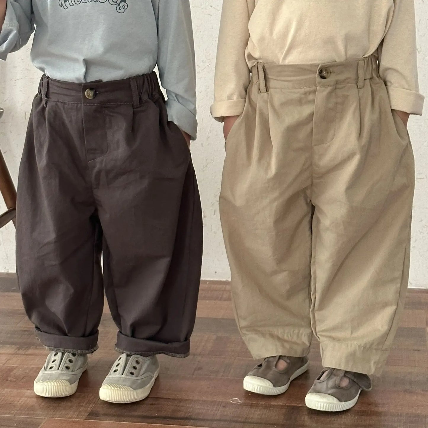 ロングパンツ・スウェットパンツ キッズパンツ シンプルベーシックルーズワイドロングバレルパンツ【mh0008779】