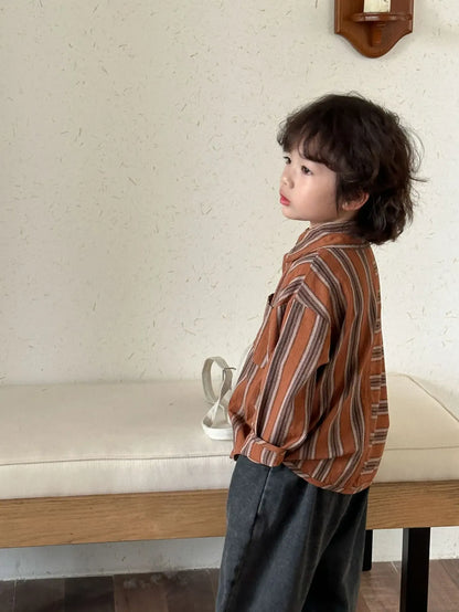 長袖シャツ・ブラウス キッズトップス ストライプボーダーアシメ長袖シャツ【mh0008781】