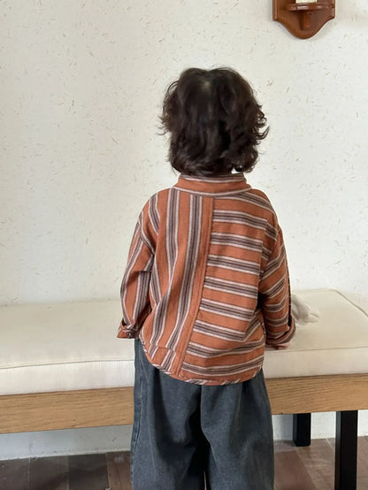 長袖シャツ・ブラウス キッズトップス ストライプボーダーアシメ長袖シャツ【mh0008781】