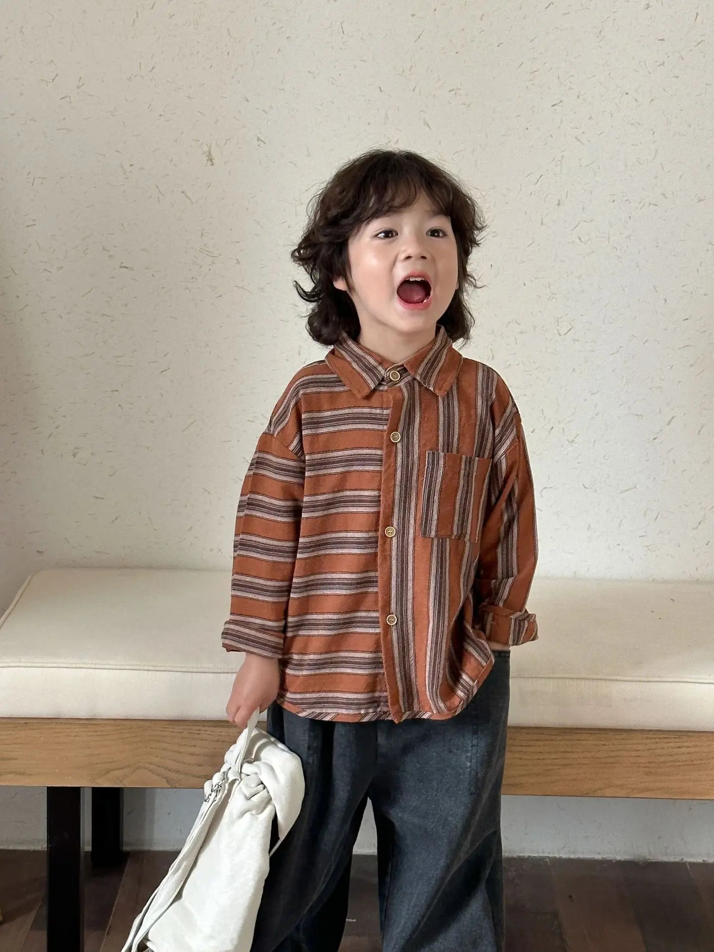 長袖シャツ・ブラウス キッズトップス ストライプボーダーアシメ長袖シャツ【mh0008781】
