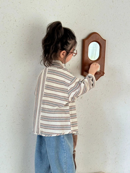 長袖シャツ・ブラウス キッズトップス ストライプボーダーアシメ長袖シャツ【mh0008781】