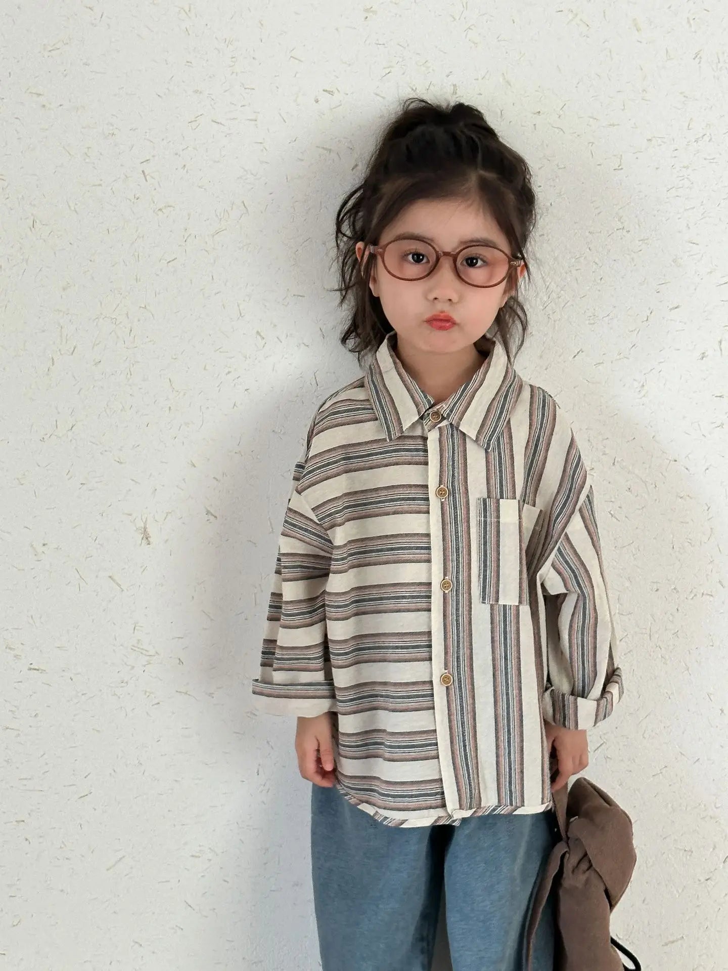 長袖シャツ・ブラウス キッズトップス ストライプボーダーアシメ長袖シャツ【mh0008781】
