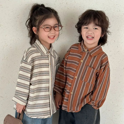 長袖シャツ・ブラウス キッズトップス ストライプボーダーアシメ長袖シャツ【mh0008781】