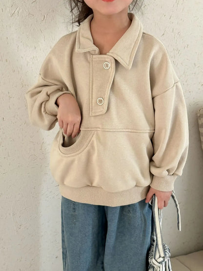 長袖シャツ・ブラウス キッズトップス 変形ポケット長袖ポロ襟プルオーバー【mh0008785】