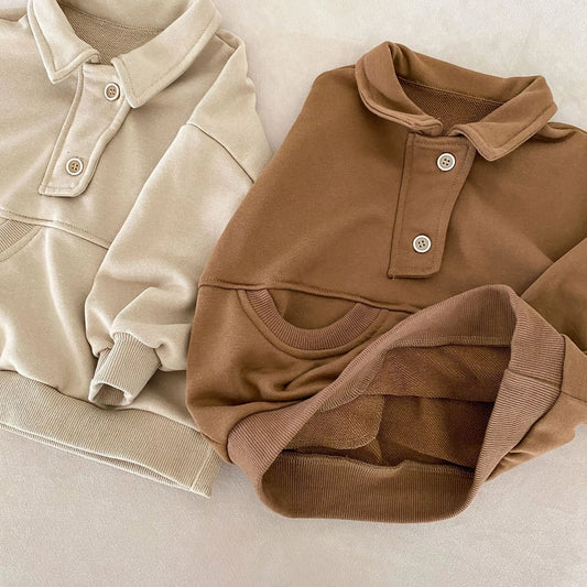 長袖シャツ・ブラウス キッズトップス 変形ポケット長袖ポロ襟プルオーバー【mh0008785】