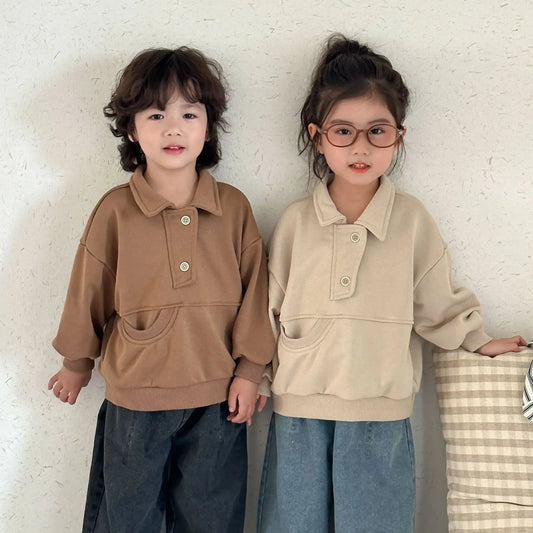 長袖シャツ・ブラウス キッズトップス 変形ポケット長袖ポロ襟プルオーバー【mh0008785】
