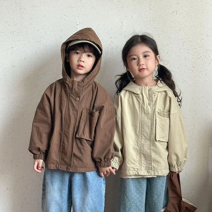 ショートコート・ジャケット・ジャンパー キッズアウター シンプルフーディウィンドブレーカーブルゾンジャケット【mh0008821】