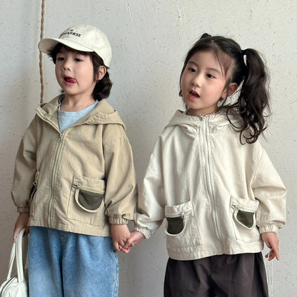 ショートコート・ジャケット・ジャンパー キッズアウター ポケットアクセントフーディジップアップブルゾンジャケット【mh0008825】