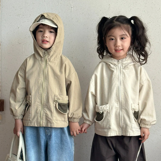 ショートコート・ジャケット・ジャンパー キッズアウター ポケットアクセントフーディジップアップブルゾンジャケット【mh0008825】