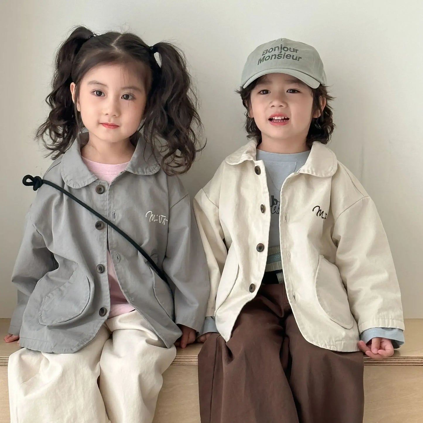 ショートコート・ジャケット・ジャンパー キッズアウター ロゴワンポイント襟付きスプリングコートジャケット【mh0008826】