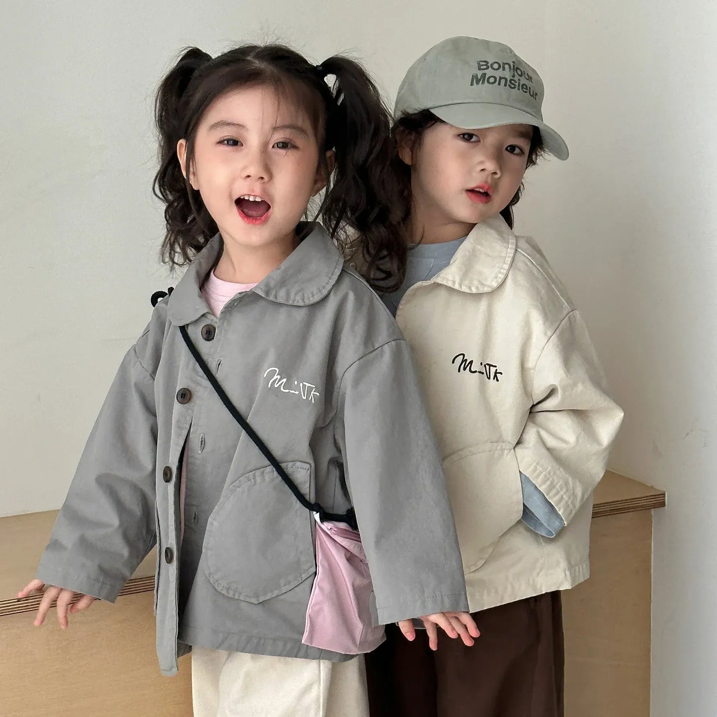 ショートコート・ジャケット・ジャンパー キッズアウター ロゴワンポイント襟付きスプリングコートジャケット【mh0008826】