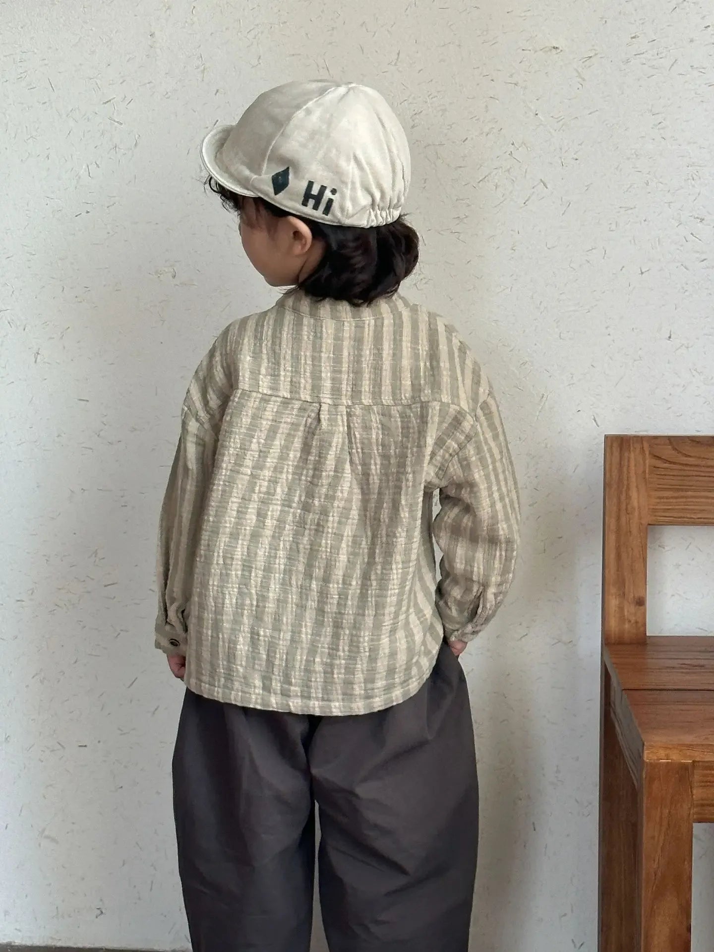 長袖シャツ・ブラウス キッズトップス ストライプノーカラー長袖シャツ【mh0008827】