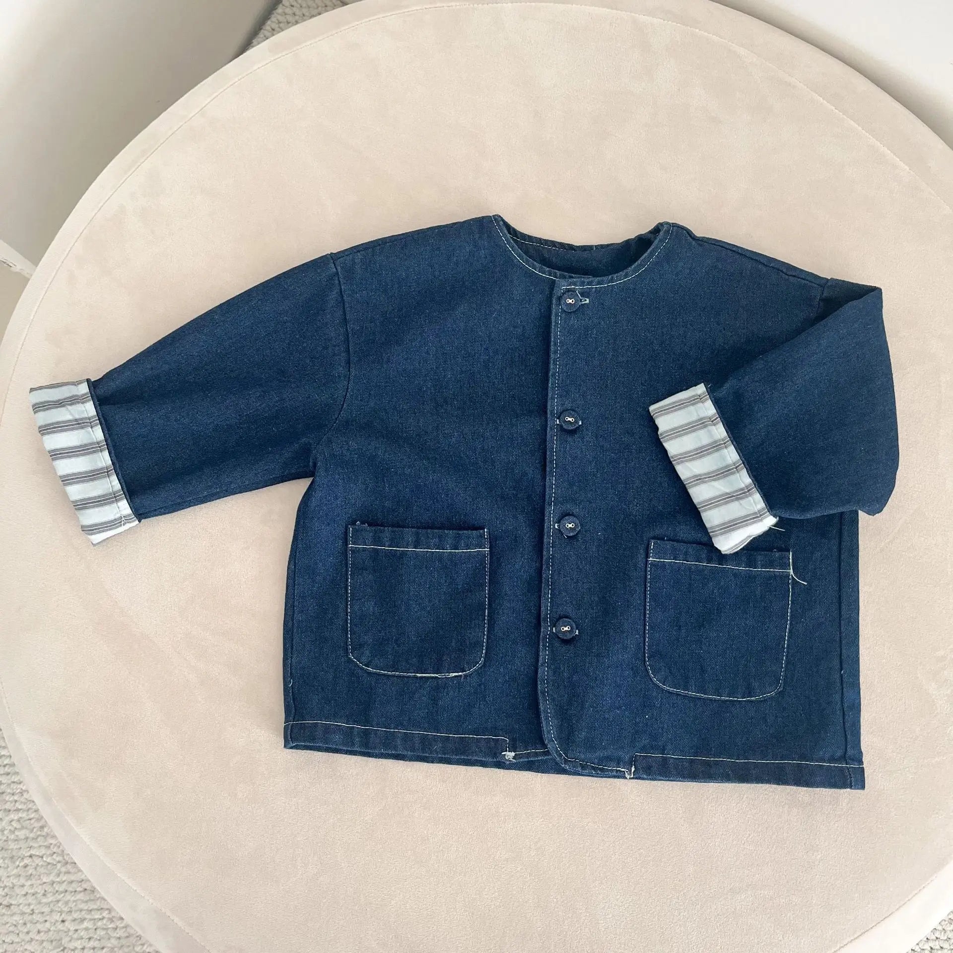 ショートコート・ジャケット・ジャンパー キッズアウター デニムノーカラージャケット【mh0008830】