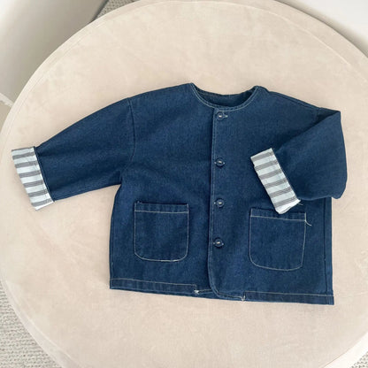 ショートコート・ジャケット・ジャンパー キッズアウター デニムノーカラージャケット【mh0008830】