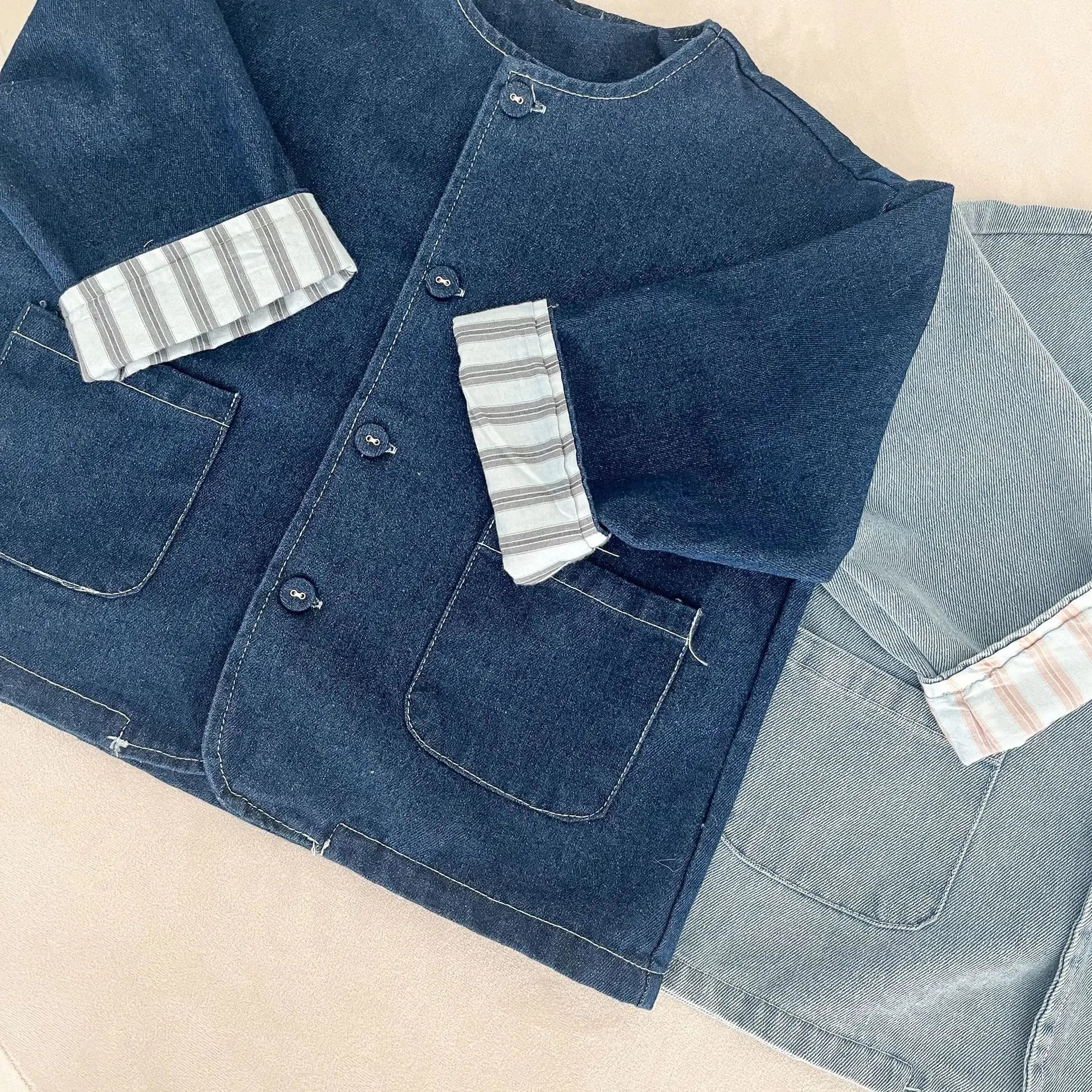 ショートコート・ジャケット・ジャンパー キッズアウター デニムノーカラージャケット【mh0008830】