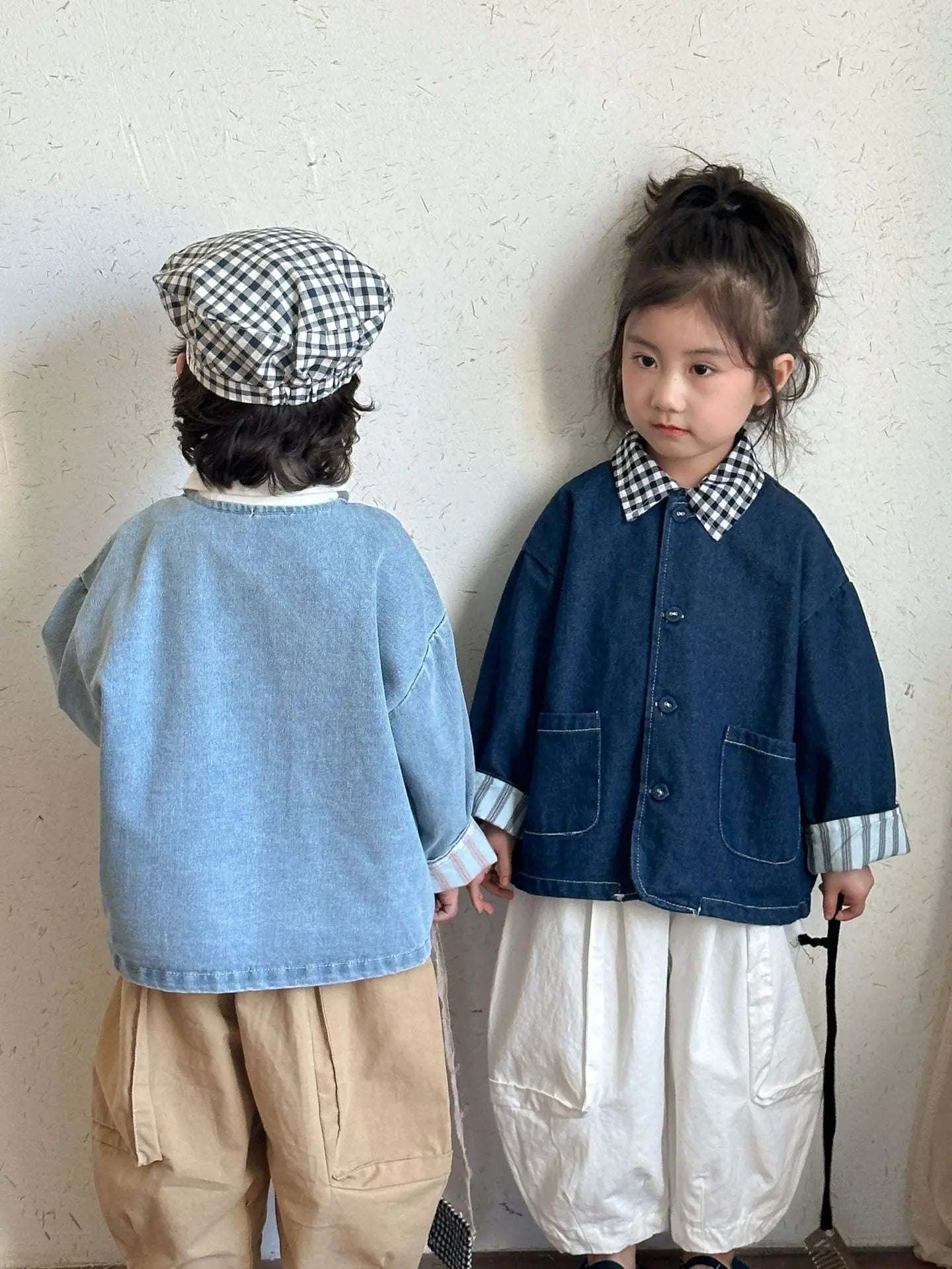 ショートコート・ジャケット・ジャンパー キッズアウター デニムノーカラージャケット【mh0008830】