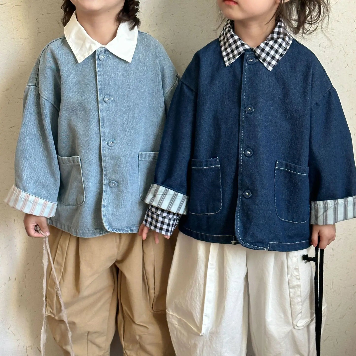 ショートコート・ジャケット・ジャンパー キッズアウター デニムノーカラージャケット【mh0008830】