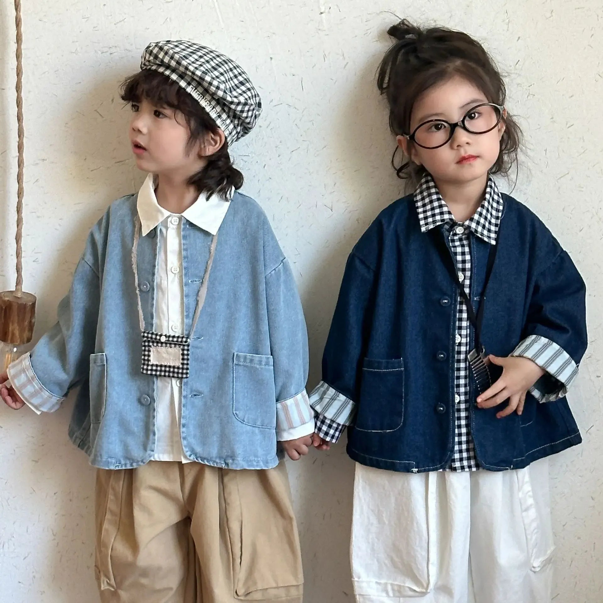 ショートコート・ジャケット・ジャンパー キッズアウター デニムノーカラージャケット【mh0008830】