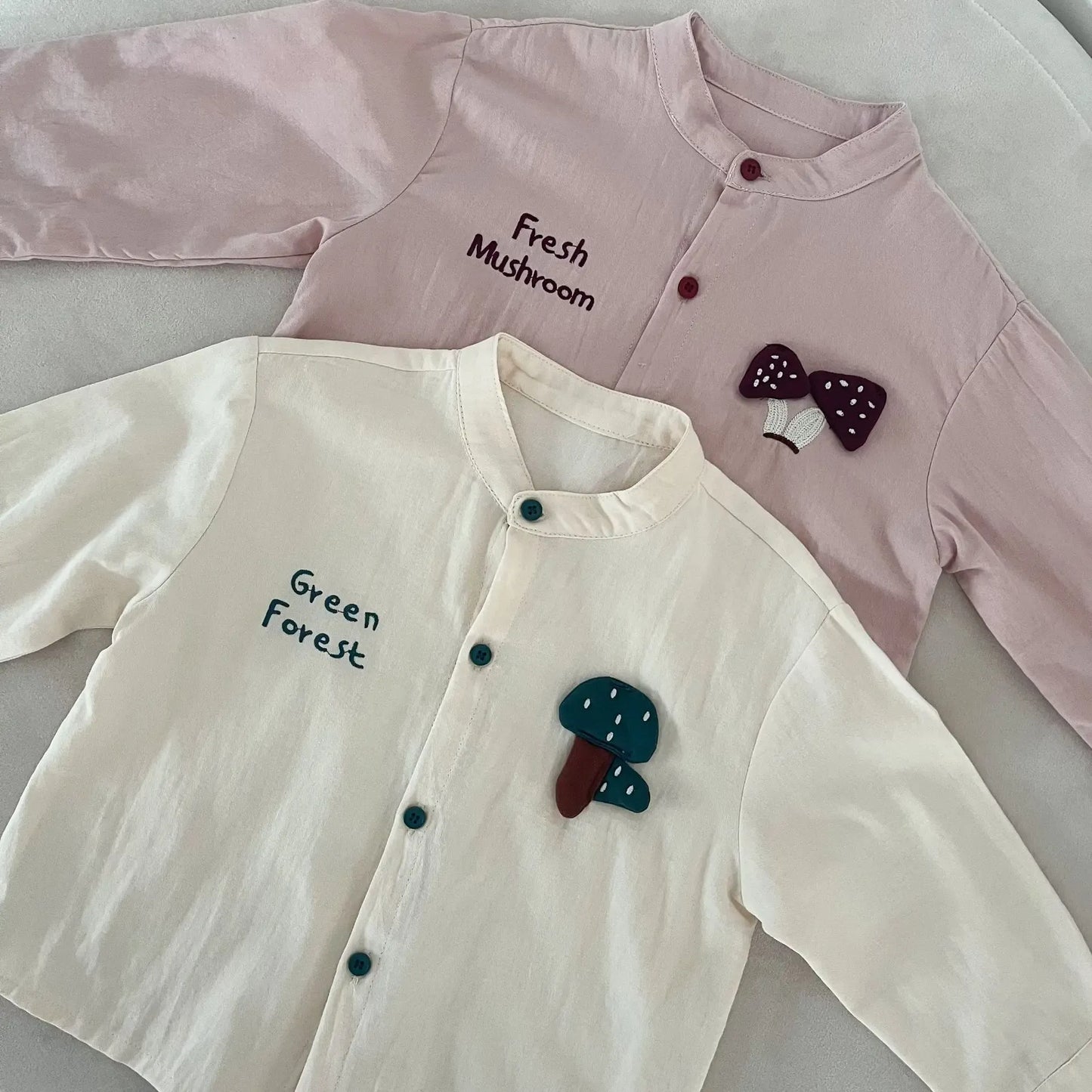 長袖シャツ・ブラウス キッズトップス アップリケ刺繍ノーカラー長袖シャツブラウス【mh0008834】