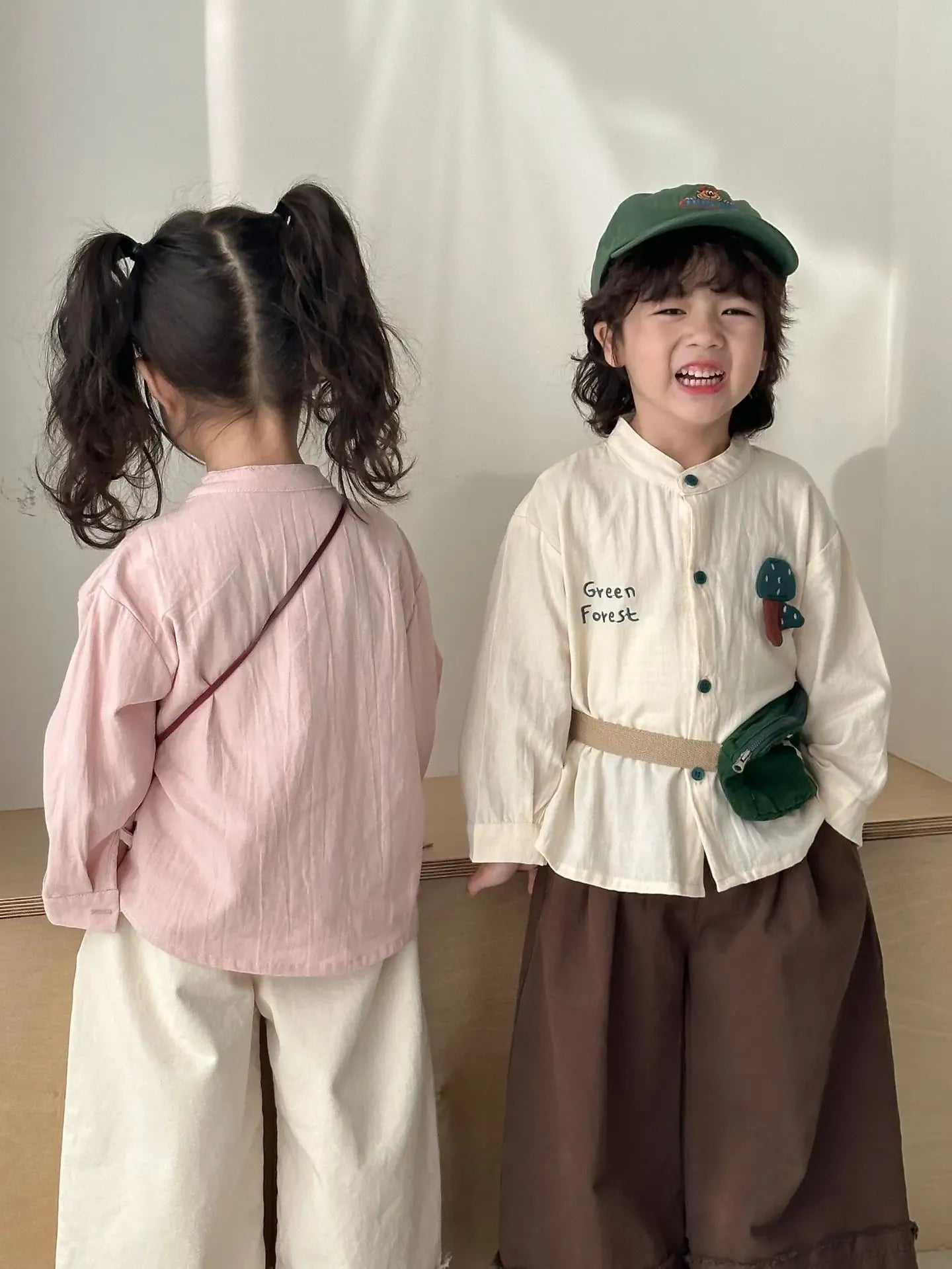 長袖シャツ・ブラウス キッズトップス アップリケ刺繍ノーカラー長袖シャツブラウス【mh0008834】