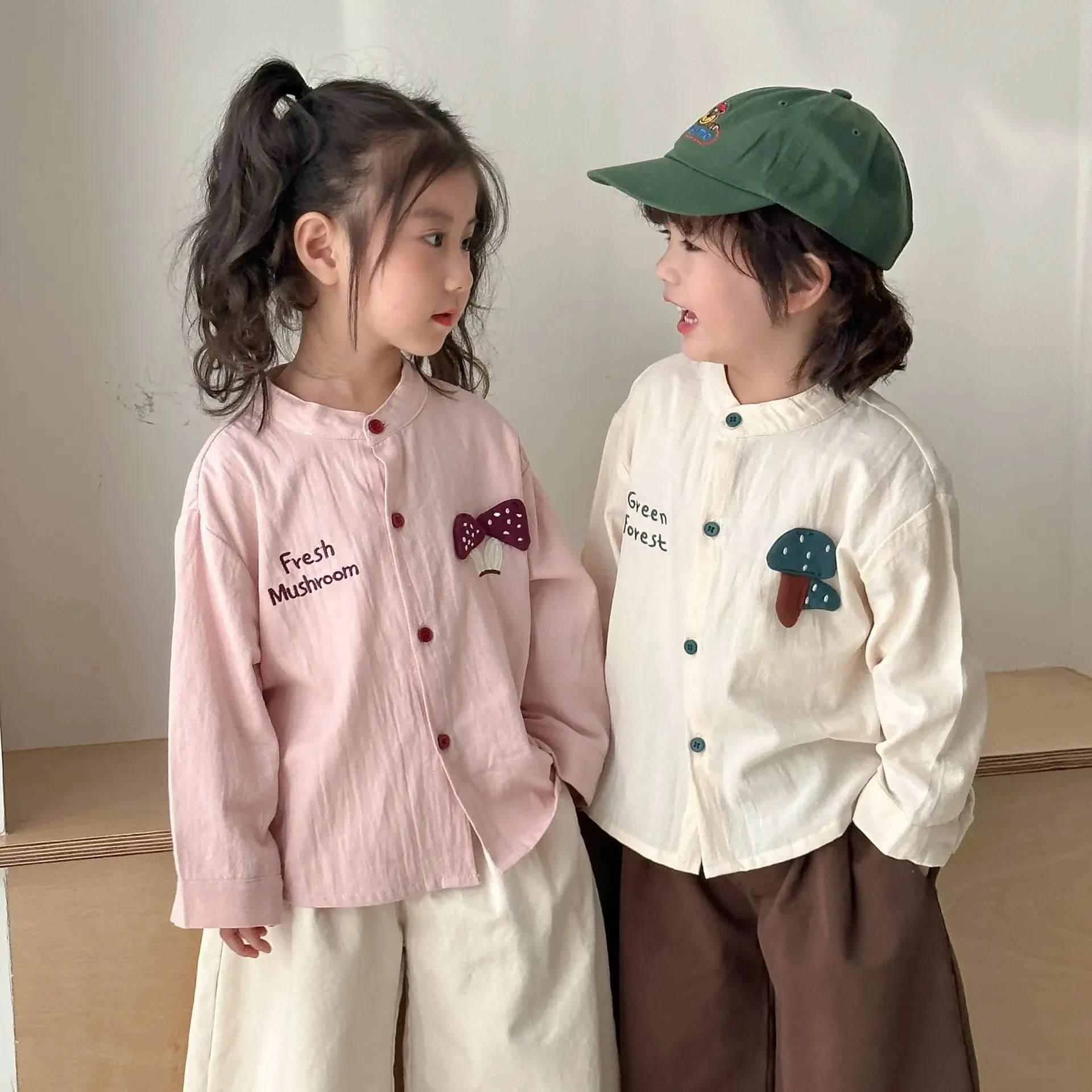 長袖シャツ・ブラウス キッズトップス アップリケ刺繍ノーカラー長袖シャツブラウス【mh0008834】